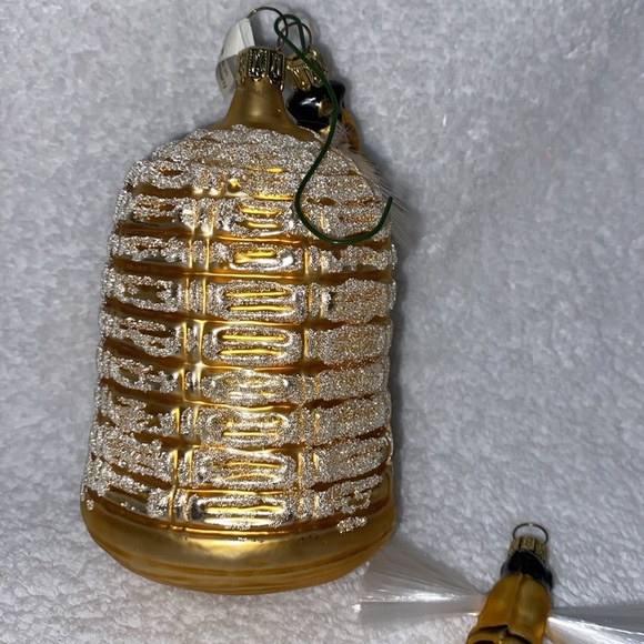 HONEY BEE & BEEHIVE HAND BLOWN GLASS SPUN 2 PC CHRISTMAS TREE ORNAMENT GERMANY - Picture 3 of 5